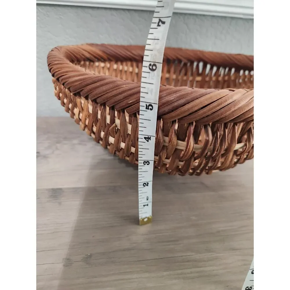 Handwoven Footed Oval Round Basket Natural Wicker Rustic Farmhouse Decor 12 Inch